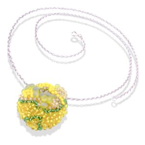 yellow and green beaded pendant necklace