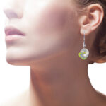 small silver spiral shell earrings with lime green beads