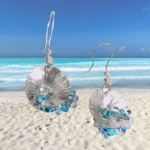 silver earrings with blue beads