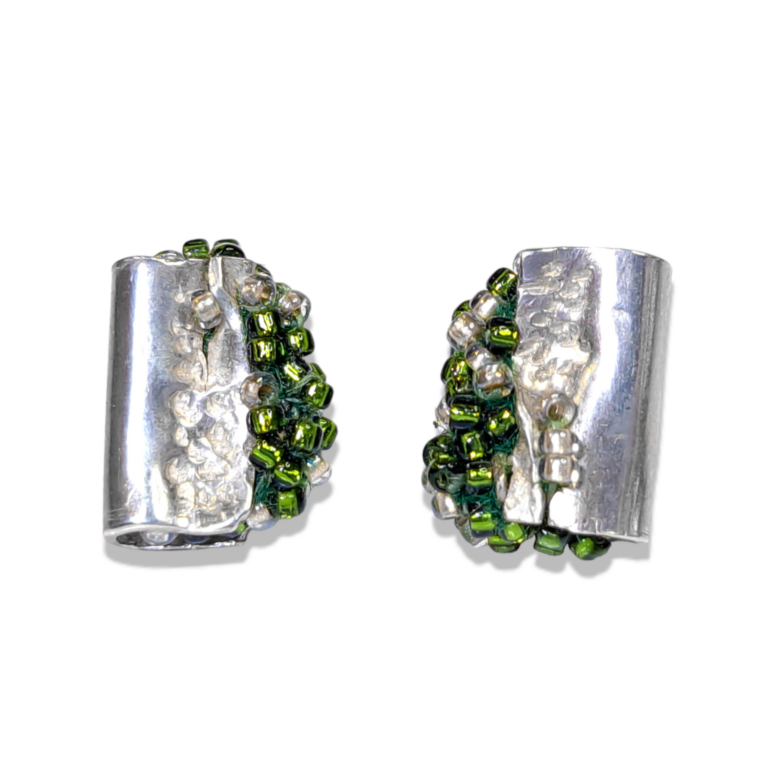 silver studs - green earrings