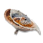 Organic silver, copper and glass bead brooch