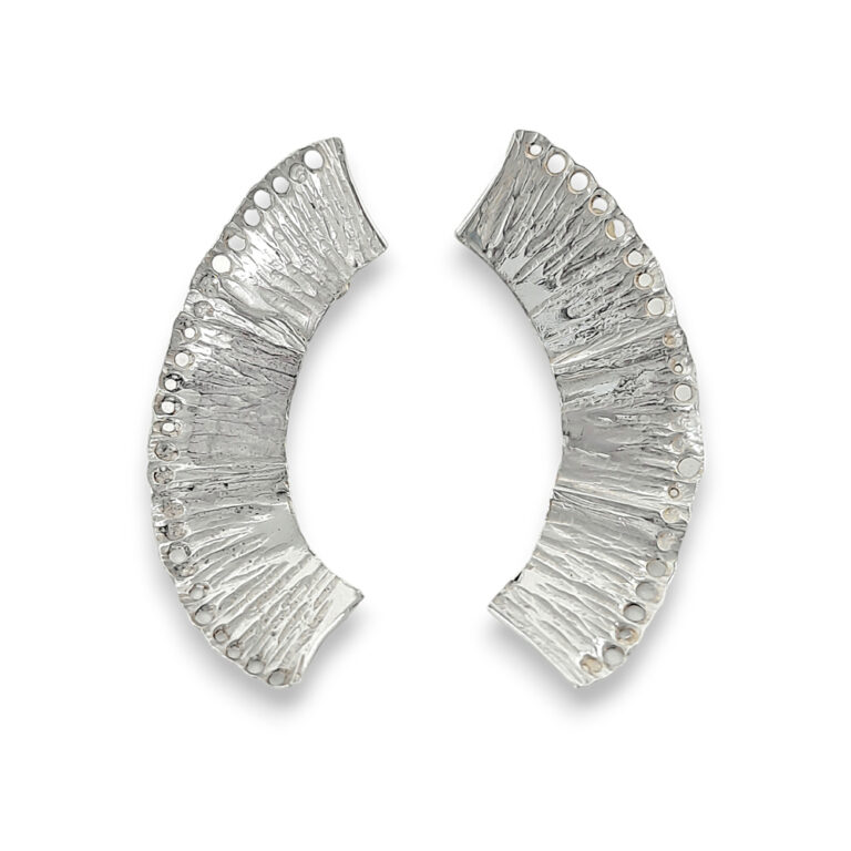 Fanned textured silver stud earrings