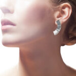 Fanned textured silver stud earrings