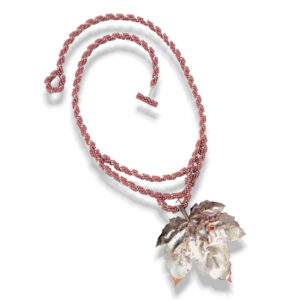 Chunky Leaf pendant in copper and silver with bead necklace