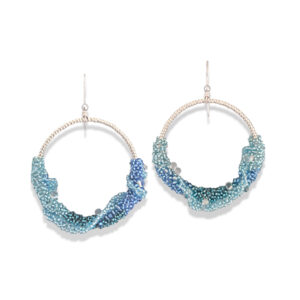 beaded hoop earrings in blue and silver